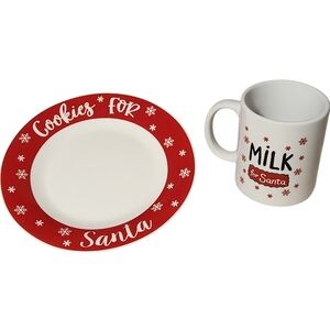 Milk And Cookies For Santa Mug And Saucer Red White Christmas Snowflake
